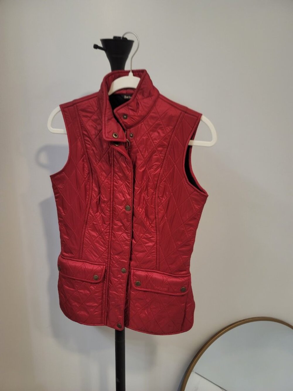 Barbour Wray Gilet Women’s Red Quilted Vest Fleece Lined Full Zip Size US-4 - Picture 3 of 8